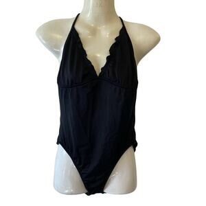 J Crew Women 12 OnePiece Swimsuit Black HalterNeck UnPadded Classic Preppy